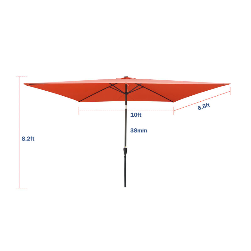 10 X 6.5FT Rectangular Patio Solar LED Lighted Outdoor Umbrellas With Crank And Push Button