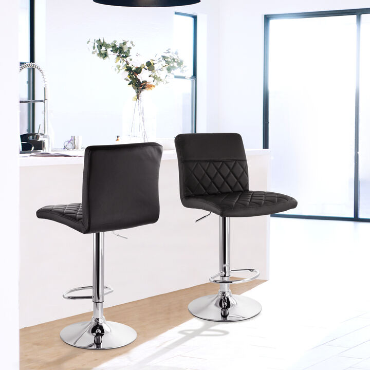 Elama 2 Piece Adjustable Faux Leather Bar Stool in Black with Chrome Base