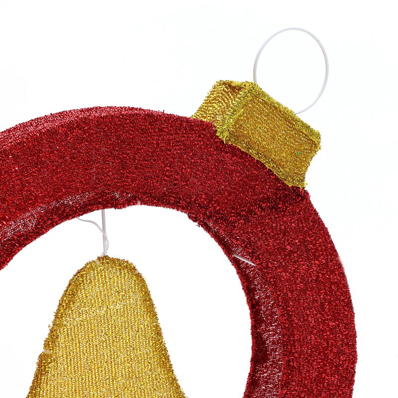 LuxenHome 1.9Ft Tall Ornament and Bell Wreath Outdoor Holiday Decoration with Lights
