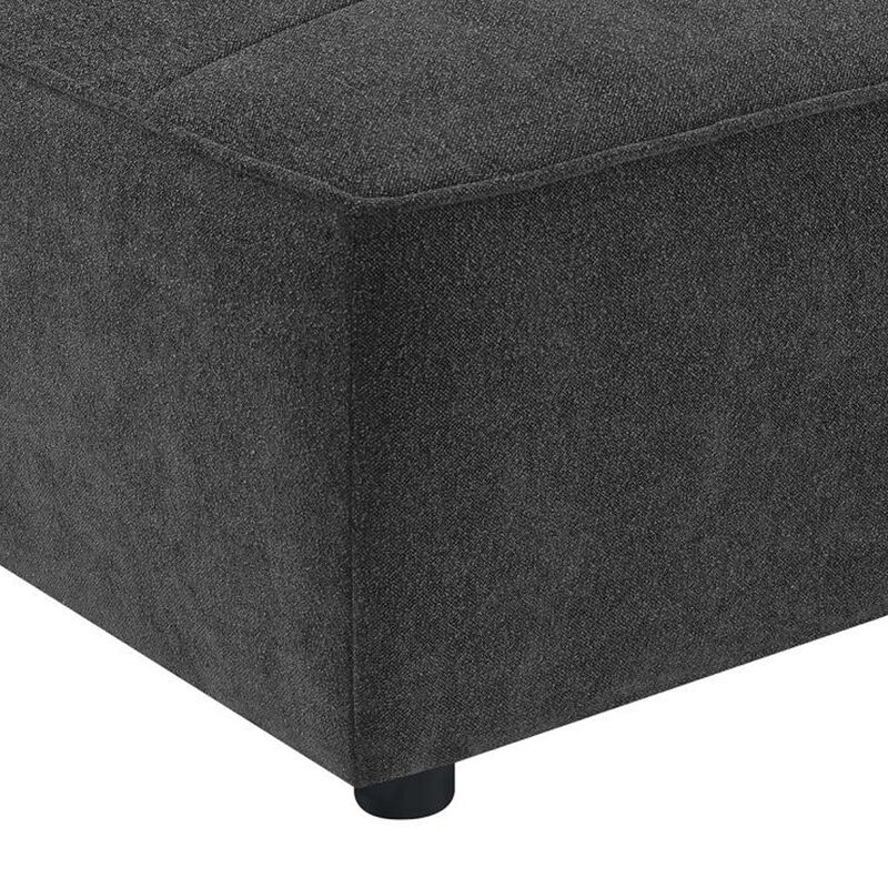 Suri 35 Inch Ottoman, Soft Boucle Fabric, Horizontal Stitching, Gray - Benzara