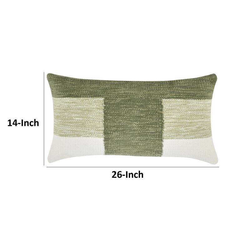 Skio Lumbar Throw Pillow, Marble Yarn Texture 14x26 Inch Green Viscose - Benzara