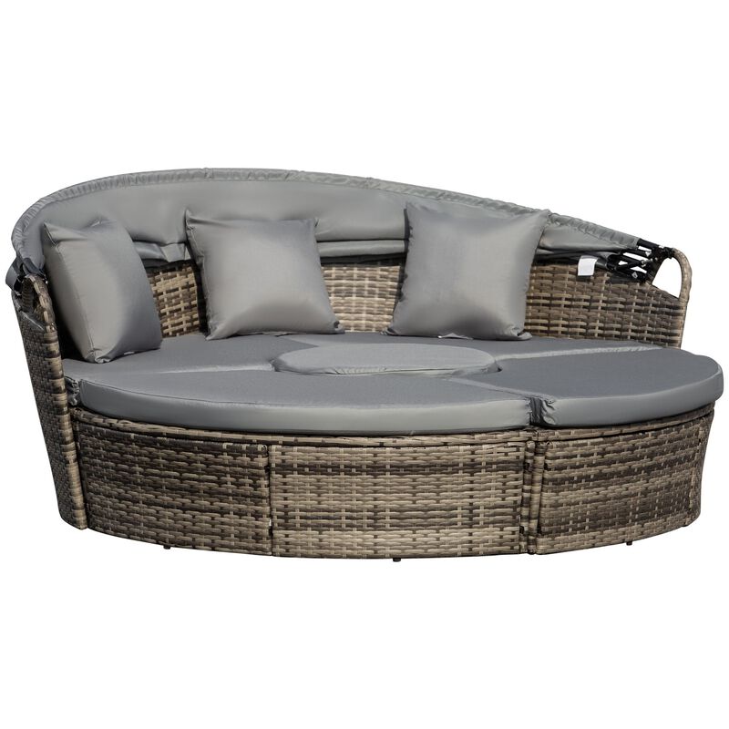 Mocha Brown Sun Lounge: 4-Piece Woven Rattan Canopied Daybed Set