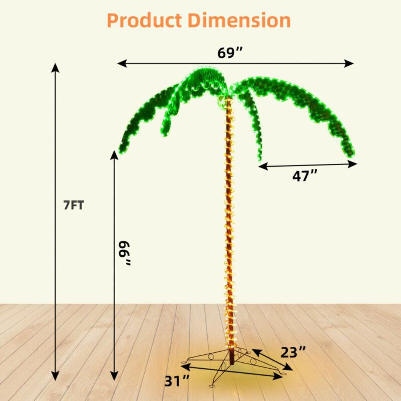 Hivvago 7 Feet LED Pre-lit Palm Tree Decor with Light Rope