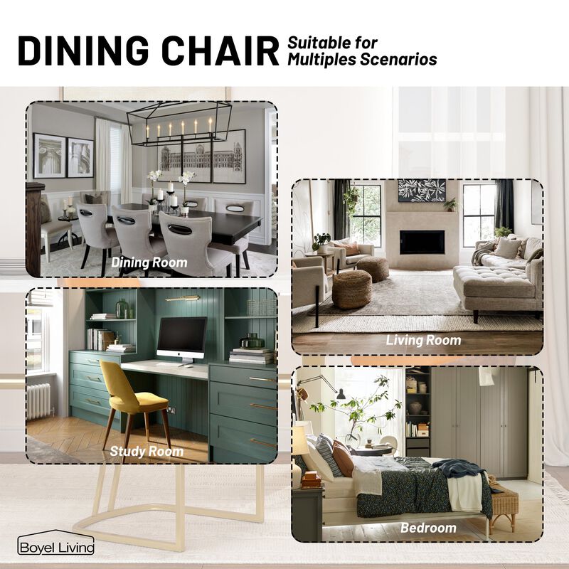 Fabric +PU Modern Dining Side Chair with Metal Legs and Swivel Leveling Feet (Set of 2) for Study, Dining Room, Bedroom, Living Room, Office Area