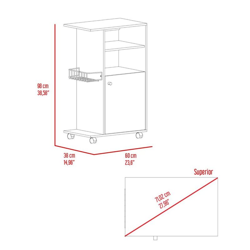 Clip Kitchen Cart, Single Door Cabinet, Four Casters - White