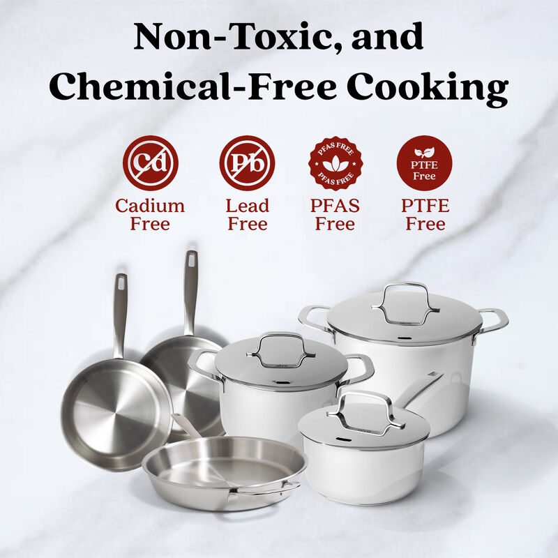 Alva Maestro 9-Piece Professional Stainless Steel Cookware Set - Non-Toxic, PFAS/PFOA/PTFE-Free Pots and Pans - Induction & All Stovetop Compatible - Oven Safe with Stay-Cool Handles