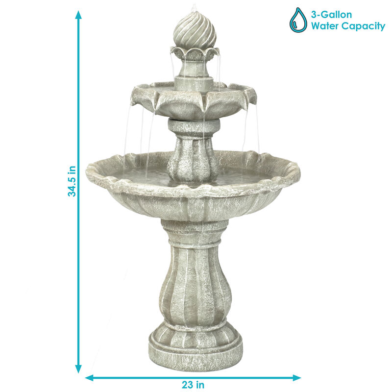 Sunnydaze Resin Outdoor 2-Tier Solar Water Fountain with Battery
