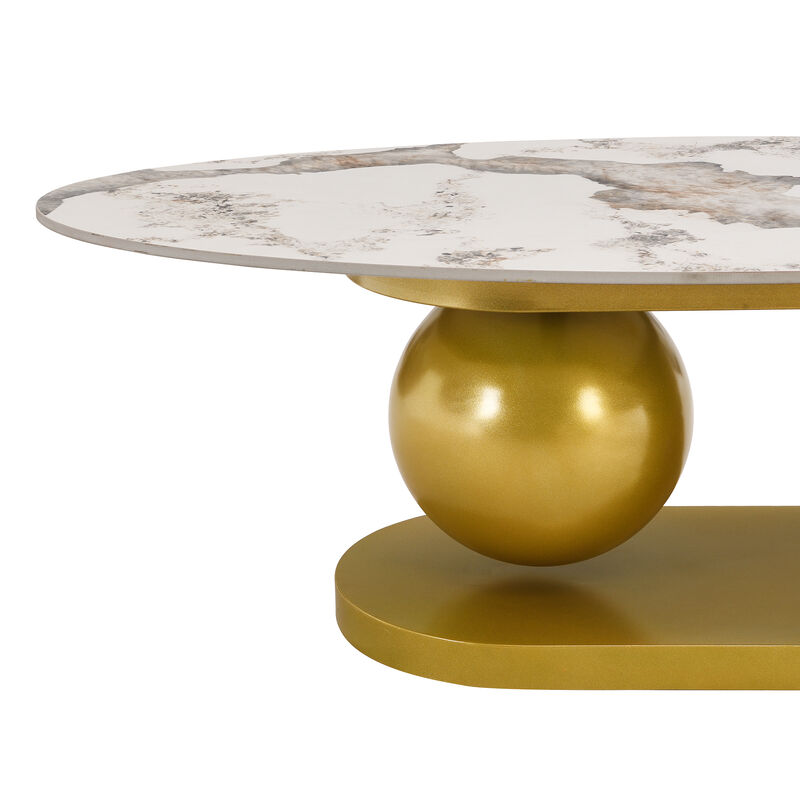 Merax Modern Oval Marble Pattern Coffee Table
