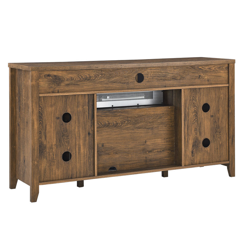 TV Media Stand with Electric Fireplace, KD Inserts Heater in Reclaimed Barnwood Finish