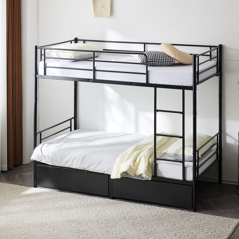 Convertible Metal Bunk Bed with 2 Storage Drawers, Separates into Two Daybeds