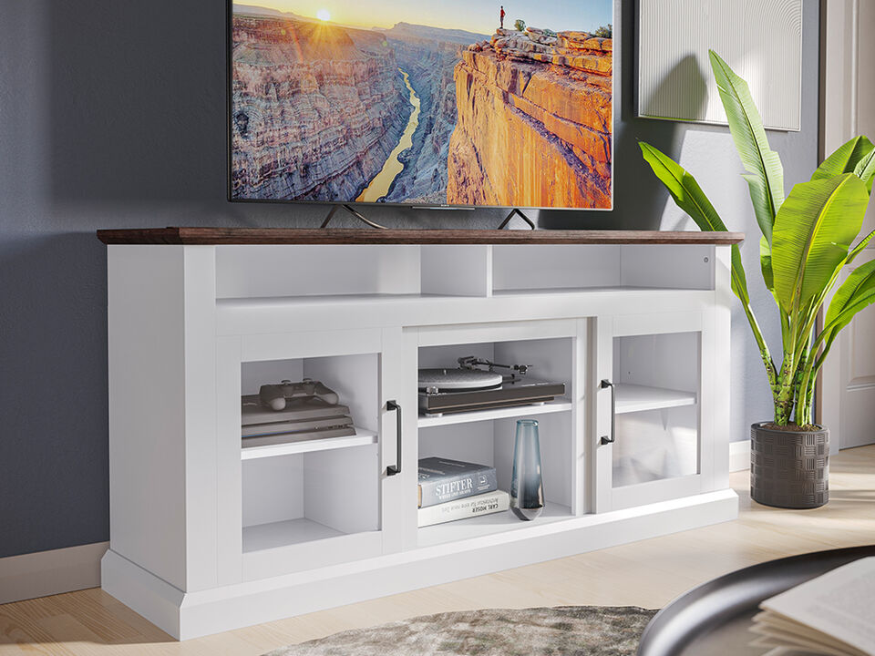BELLEZE Modern 60 Inch Traditional TV Stand & Media Entertainment Center Console Table for TVs up to 65 Inches with Open Storage Shelves & Cabinets - Cayman
