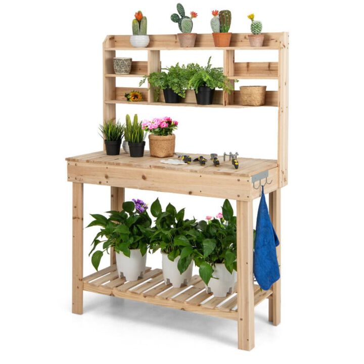 Hivvago Large Garden Potting Bench Table with Display Rack and Hidden Sink