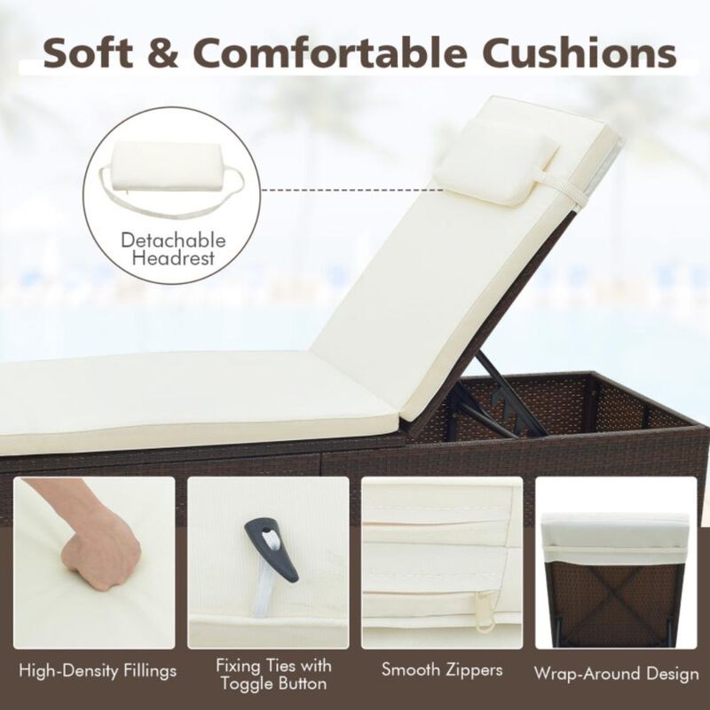Hivvago Outdoor PE Rattan Chaise Lounge with 6-level Backrest