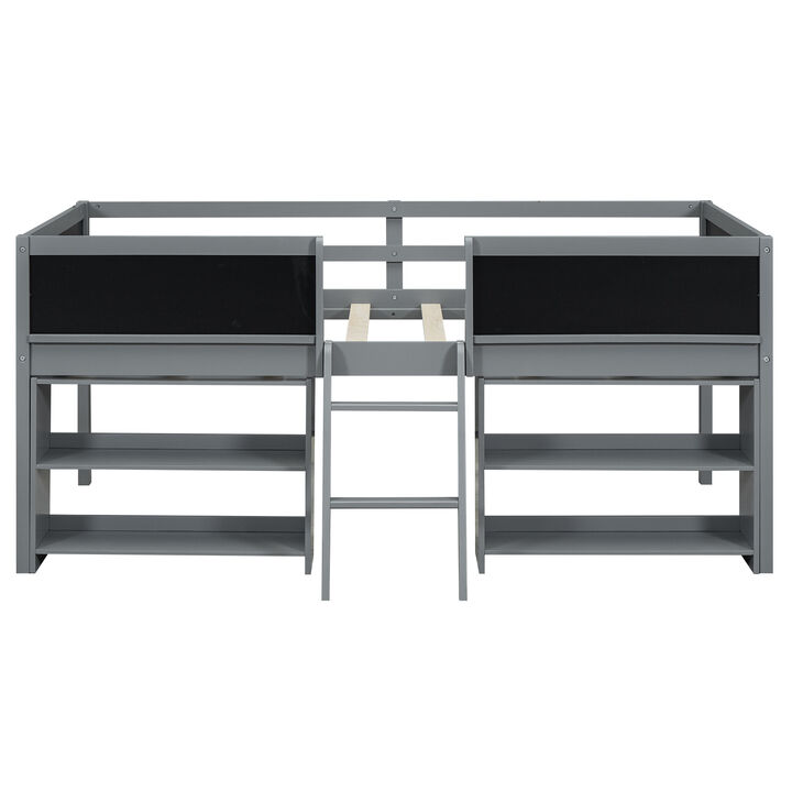 Merax Low Loft Bed with 2 Movable Shelves