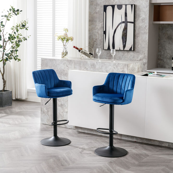 Adjustable Blue Bar Stools Set - 2 Pack