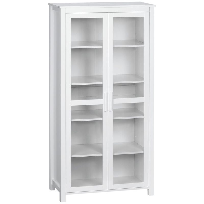White Kitchen Tower: 5-Tier Pantry with Glass Doors