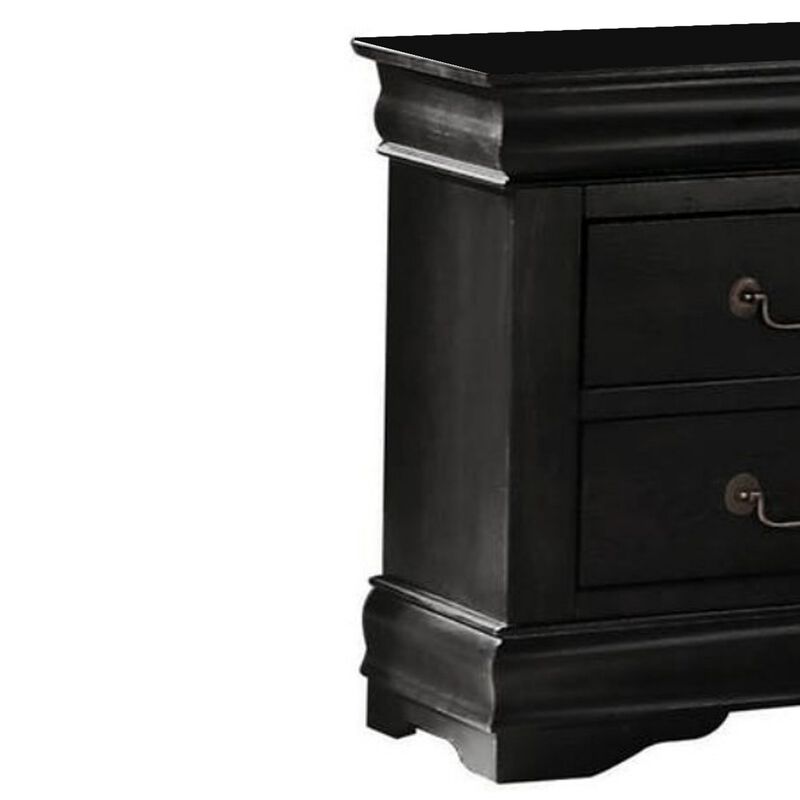 Wooden Nightstand with Two Drawers, Black-Benzara