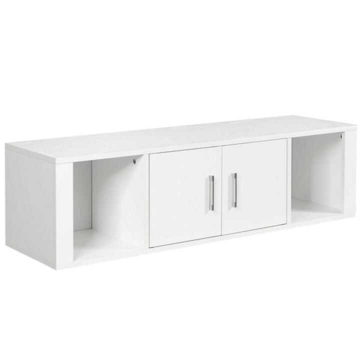 Hivvago Wall Mounted Floating 2 Door Desk Hutch Storage Shelves
