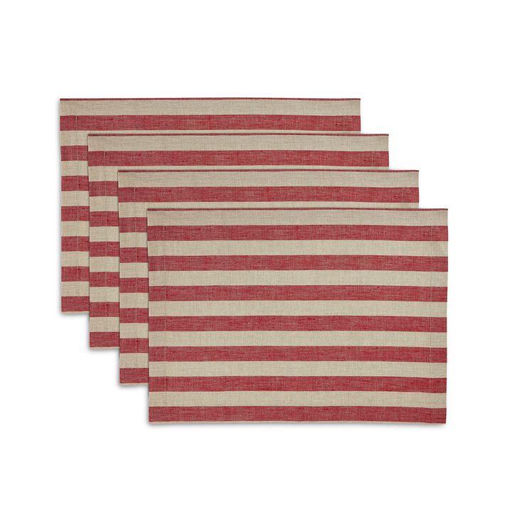 Solino Home 100% Pure Linen Placemats 14 x 19 Inch Set of 4 | Sorrento Stripe