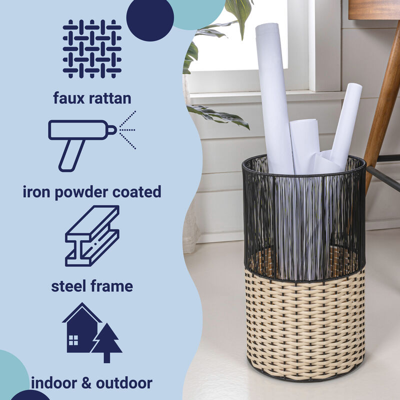 Harper Modern 2-Tone Faux Wicker Cylinder Waste Basket