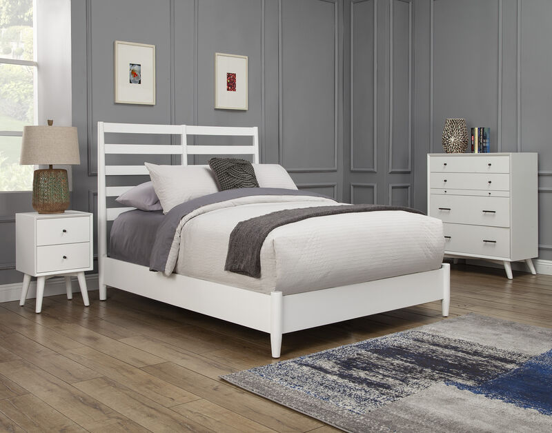 Flynn Retro Standard King Bed w/Slat Back Headboard, White