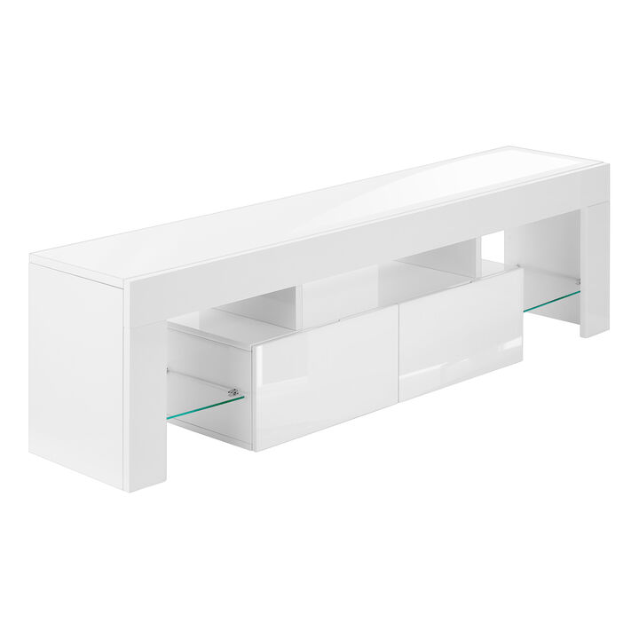 Monarch Specialties I 3548 Tv Stand, 63 Inch, Console, Media Entertainment Center, Storage Cabinet, Living Room, Bedroom, Laminate, Glossy White, Clear, Contemporary, Modern