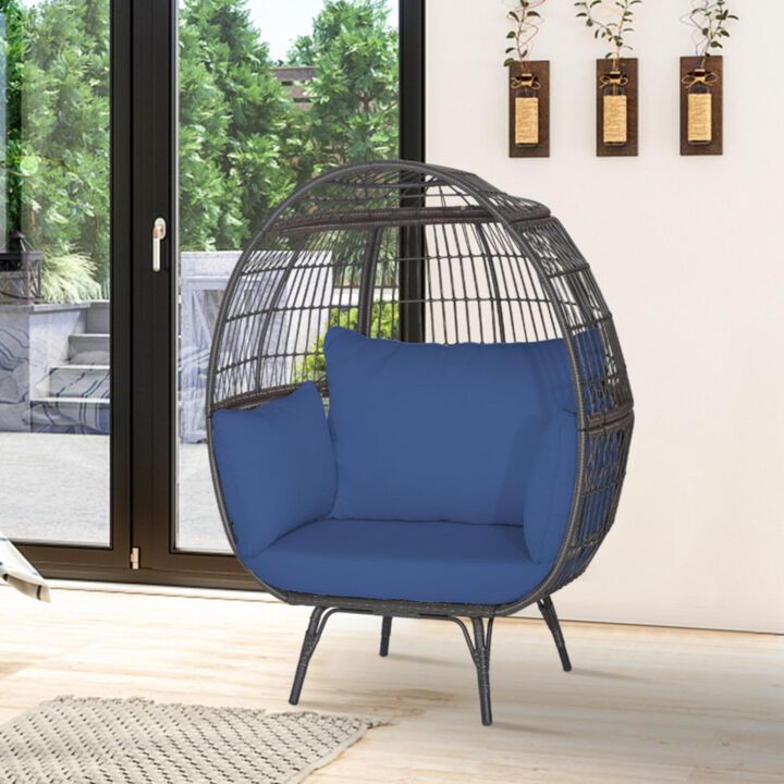 Hivvago Oversized Patio Rattan Egg Lounge Chair with 4 Cushions