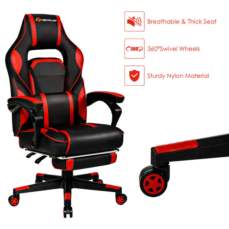 Goplus Massage Gaming Chair Reclining Racing Computer Office Chair with Footrest White