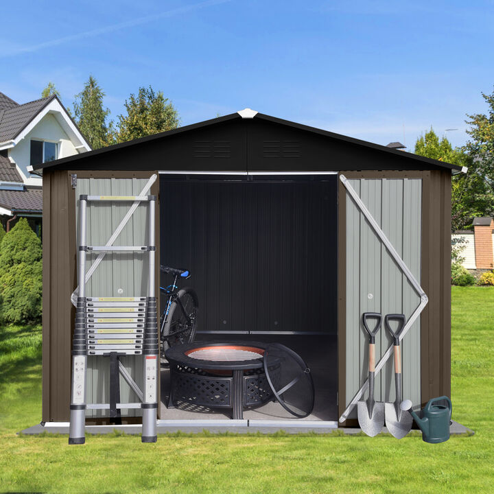 Metal Garden Sheds 10FT×8FT Outdoor Storage Sheds Brown + Black