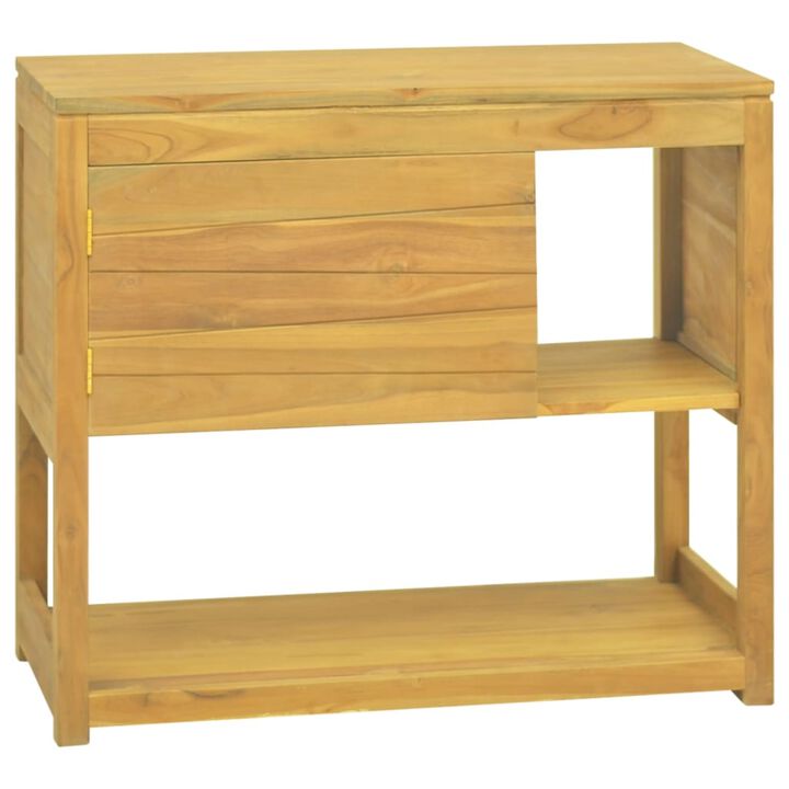 vidaXL Solid Wood Teak Bathroom Cabinet- Retro Style, Ample Storage, Exceptional Durability, Unique Wood Grains, 33.5"x15.7"x29.5"