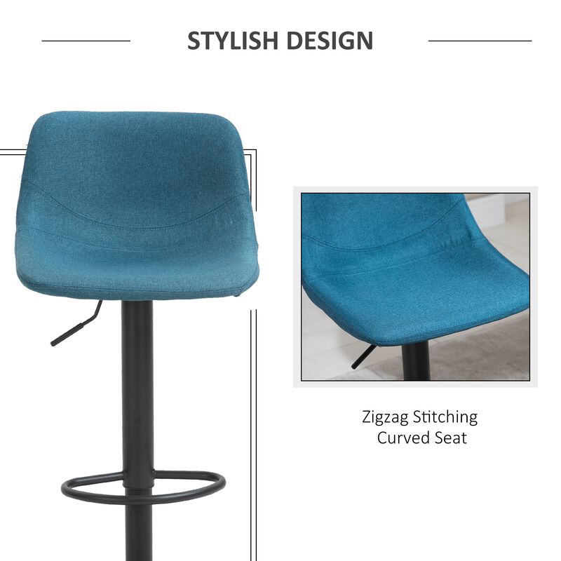 Blue Kitchen Perches: Set of 2 Adjustable Swivel Padded Bar Stools