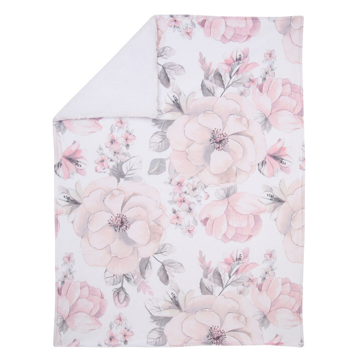 Lambs & Ivy Botanical Baby Watercolor Floral Pink Fleece Baby Blanket