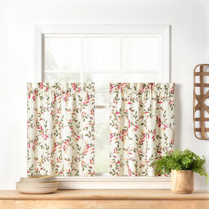 Ellis Vintage Stylish Medium Scale Printed Vine Pattern 1.5" Rod Pocket Tier for Windows 56"x24" Pecan