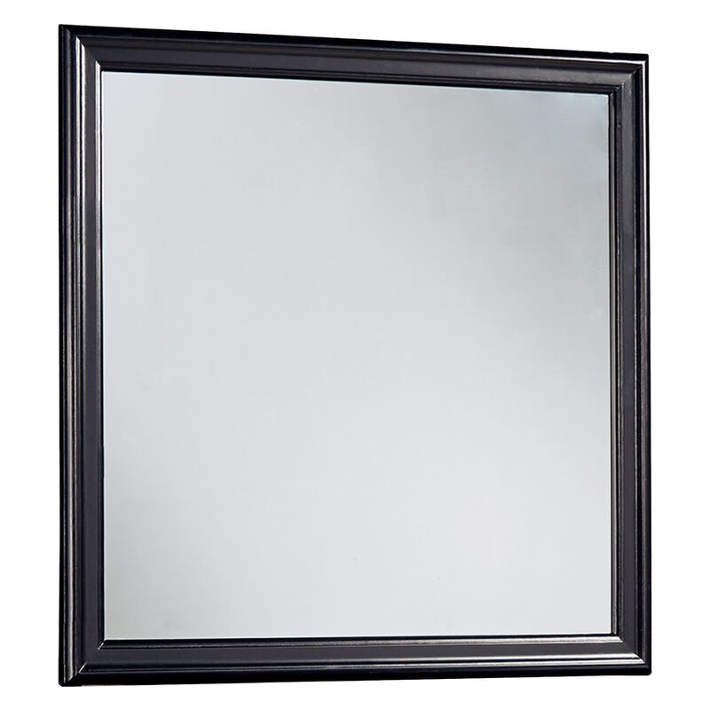 Wooden Frame Mirror with Mounting Hardware, Black and Silver-Benzara