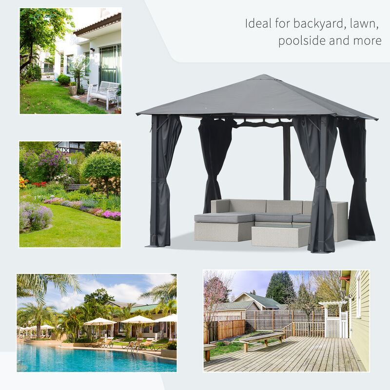 10'x10' Outdoor Patio Soft Top Canopy Gazebo Tent w/ Side Curtains, Dark Grey