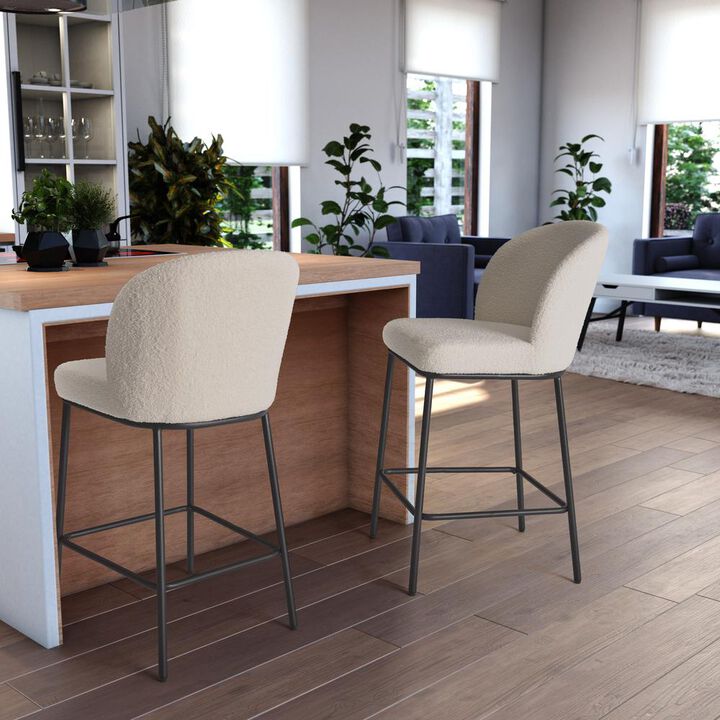 CorLiving Luxury Boucle Bar Stools, Set of 2 White