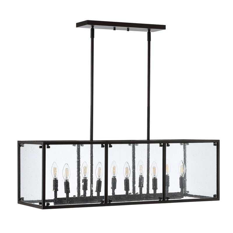 Paysan Linear 10-Light Adjustable Iron/Seeded Glass Rustic Farmhouse LED Pendant
