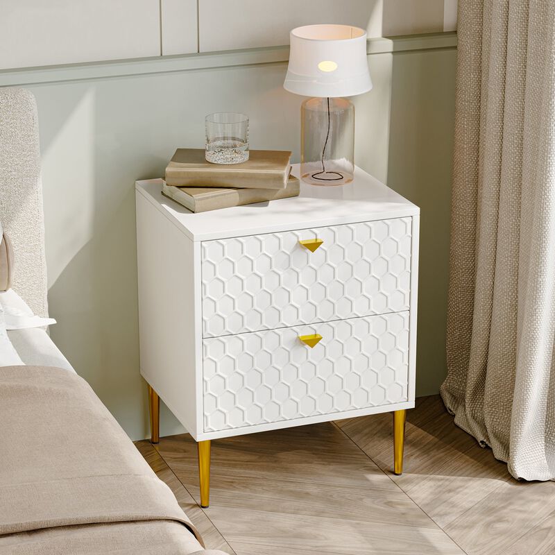 Black Wood Nightstand Accent Storage Cabinet with 2-Drawer Chest