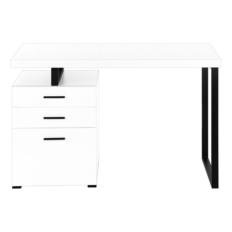 Monarch Specialties I 7646 Computer Desk, Home Office, Laptop, Left, Right Set-up, Storage Drawers, 48"L, Work, Metal, Laminate, White, Black, Contemporary, Modern