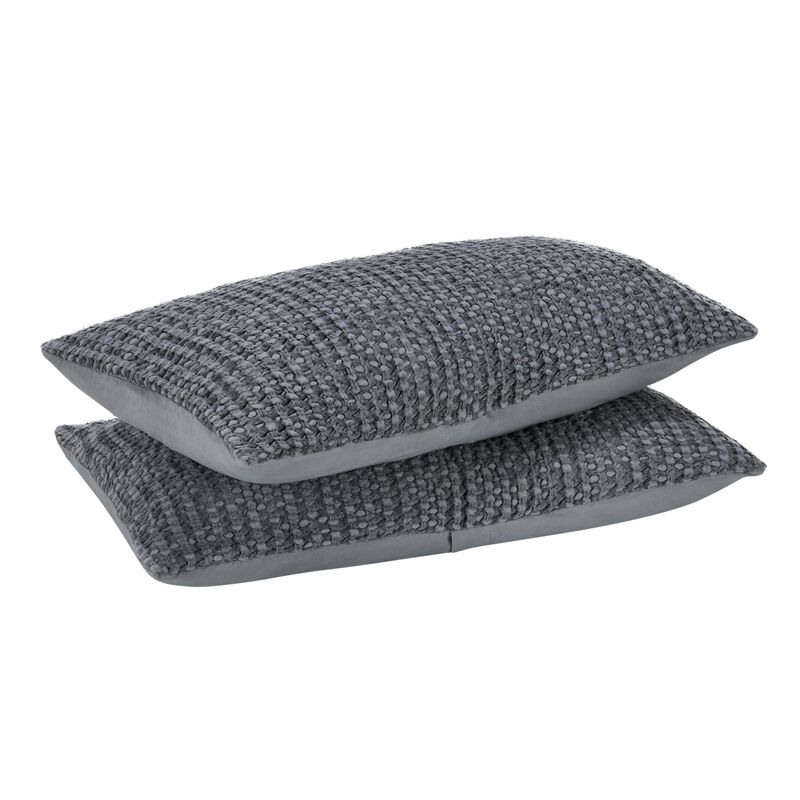 Cae Lumbar King Pillow Sham, Blue Cotton, Belgian Flax Linen, 20x36 - Benzara