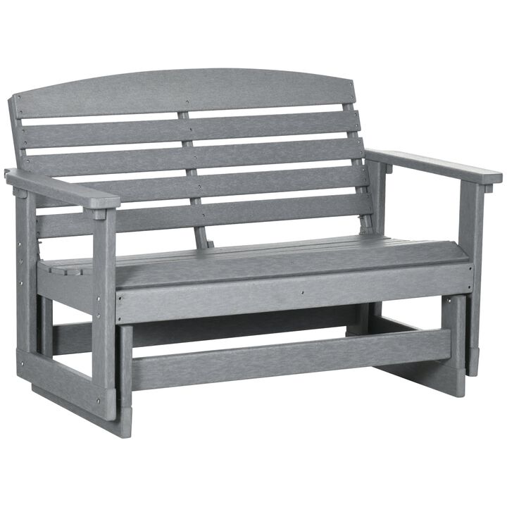 Light Gray Glider Bench: HDPE Slatted Frame Outdoor Loveseat