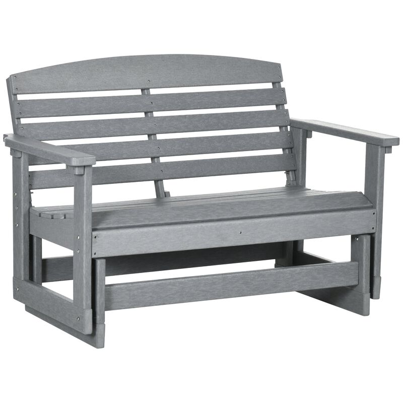 Light Gray Glider Bench: HDPE Slatted Frame Outdoor Loveseat