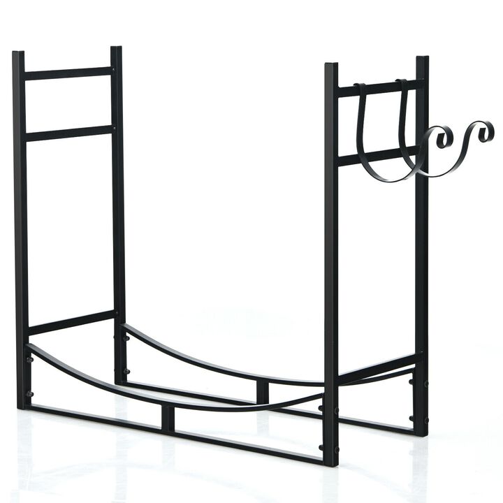 33 Inch Firewood Rack with Removable Kindling Holder Steel Fireplace Wood 33 Inch Firewood Rack with Removable Kindling Holder Steel Fireplace Wood