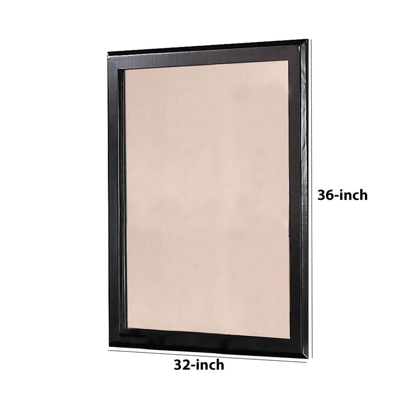 36 Inches Rectangular Wood Encased Mirror, Black-Benzara