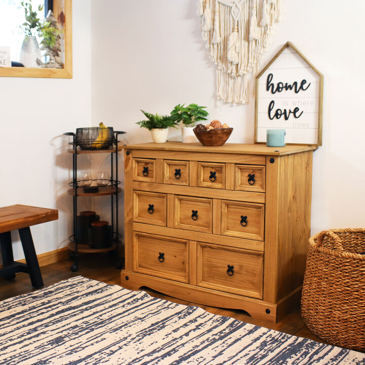 Sunnydaze 9-Drawer Solid Pine Chest - Light Brown - 39.75 in
