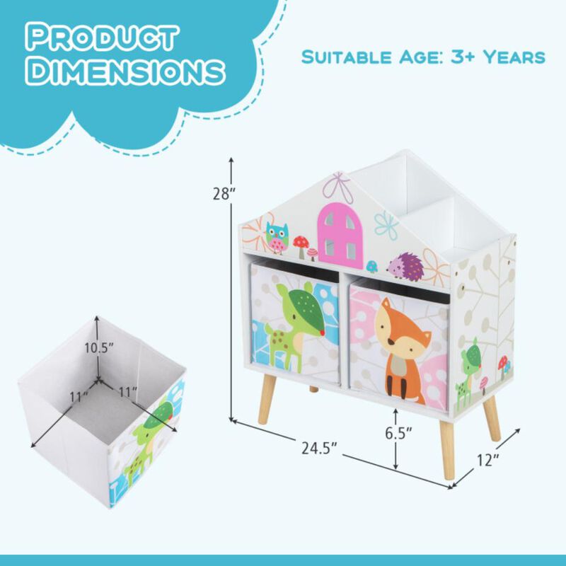 Hivvago Kids House-shaped Bookshelf with 2 Storage Bins for Kids Room Playroom-White