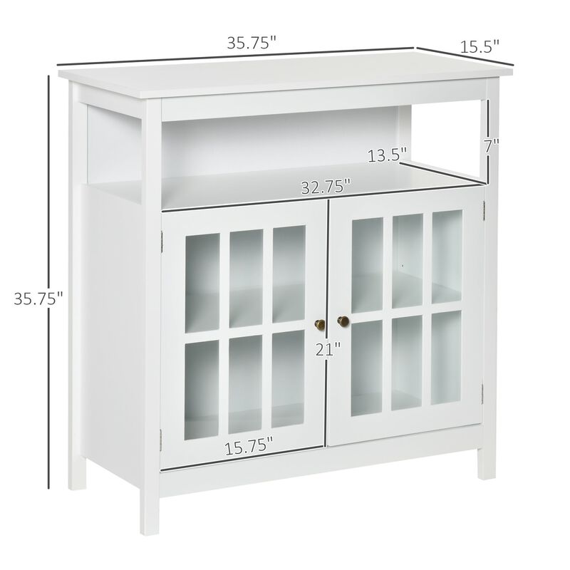 White Living Room Storage: Buffet Sideboard with Glass Door and Open Shelf