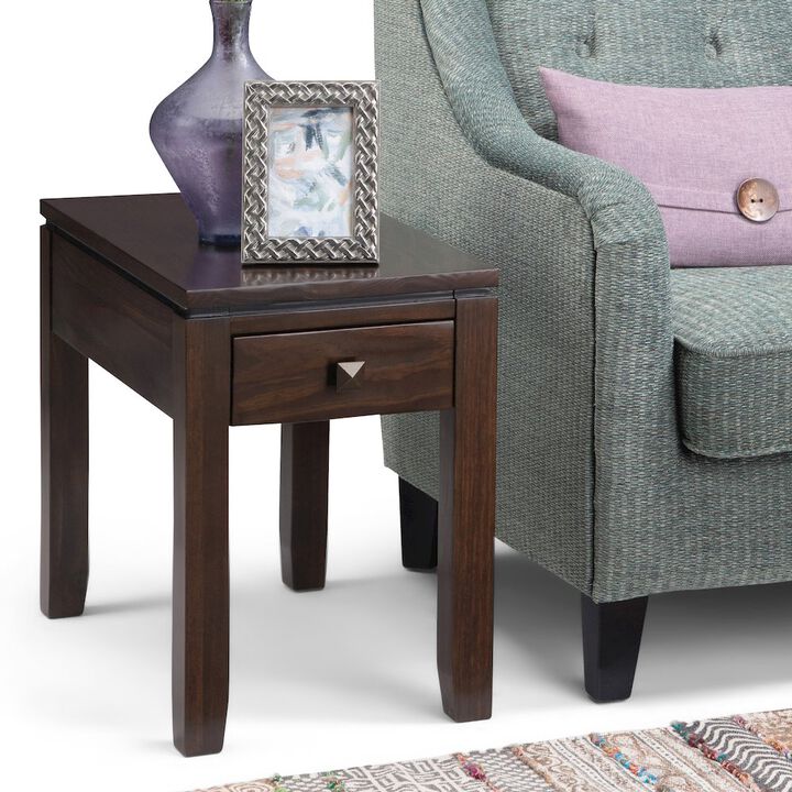 Simpli Home Cosmopolitan Solid Wood Narrow Side Table In Mahogany Brown