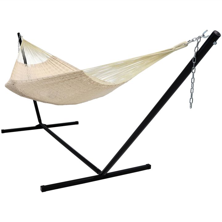 Sunnydaze 2-Person Cotton/Nylon Hammock with Steel Stand