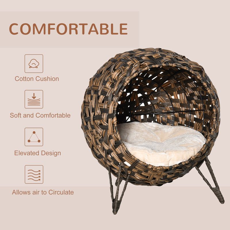 Brown Kitty Haven: 20.5" Woven Wicker Elevated Cat Bed